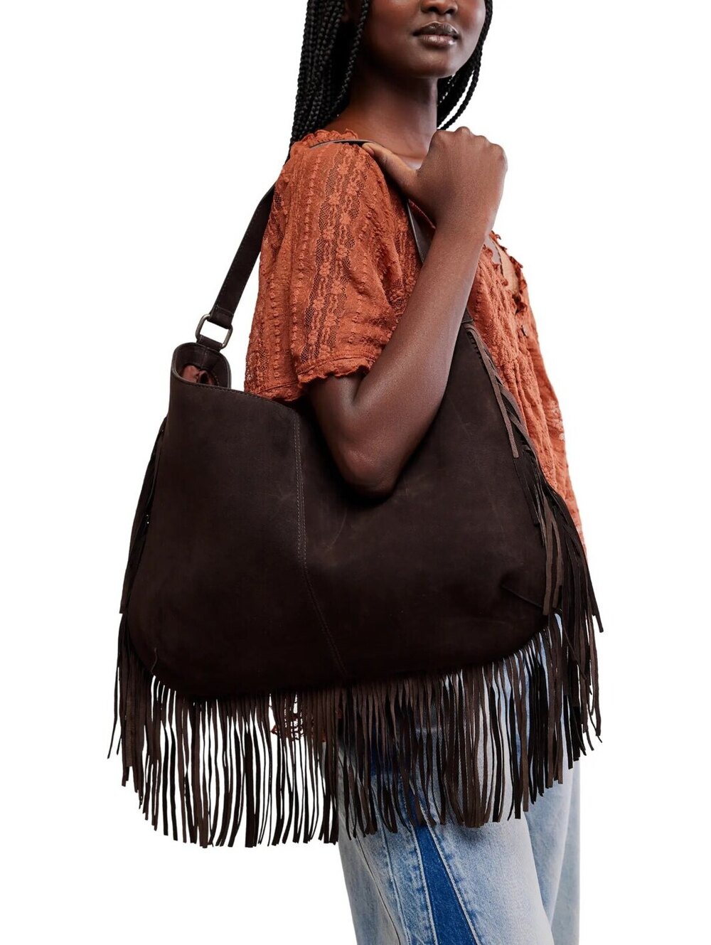 FREE PEOPLE Finn Fringe Leather Suede Shoulder Bag